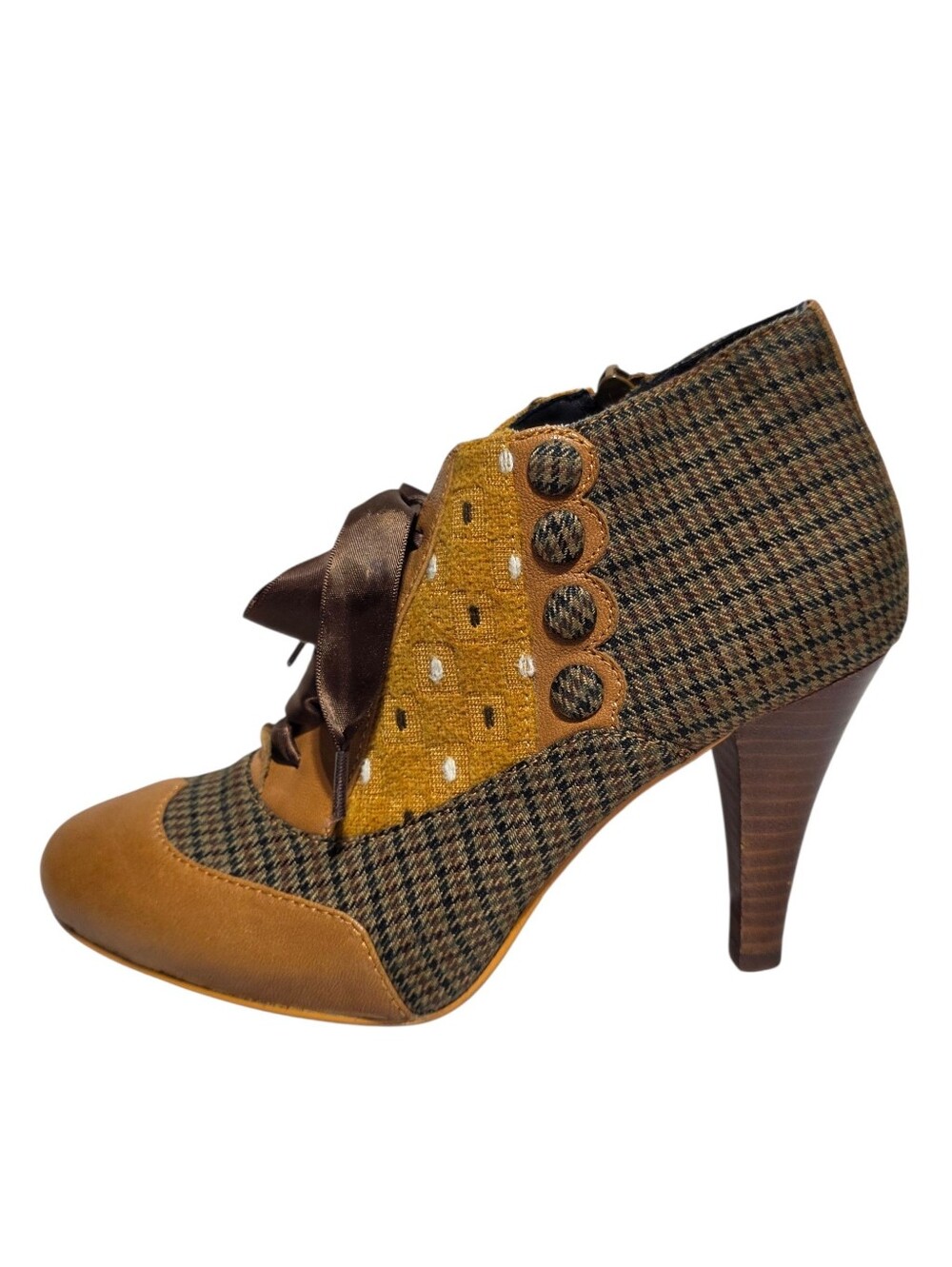 POETIC LICENSE "BETSEY'S BUTTONS" TWEED LACE-UP HEELED OXFORD ANKLE BOOTIES SZ7 - Picture 4 of 14